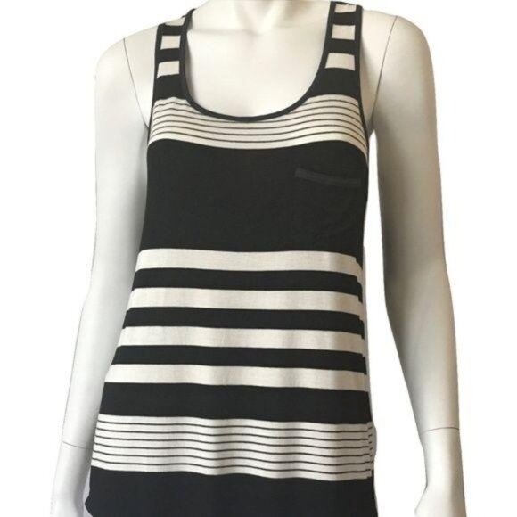 E&M Black & Ivory Striped Tank Top With Pocket - Picture 2 of 4